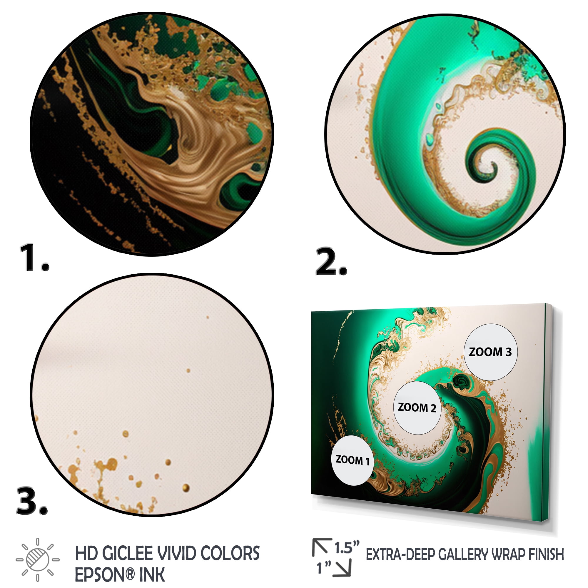 Designart Green And Gold Crashing Waves II Canvas Wall Art