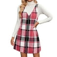 thumbnail image 2 of Women's Pinafore Dress Plaid V-Neck Sleeveless Zip Front Jumper Casual Midi Dress for Fall Winter Daily Wear,Pink,S, 2 of 8