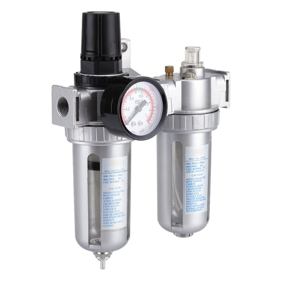 Qiilu Air Filter Regulator, Compressor Moisture Trap,SFC300 3/8'' Air Compressor Filter Regulator Moisture Water Trap Cleaner Separator Tool