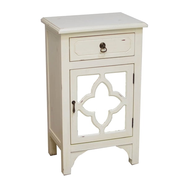 30' Antique White Wood Mirrored Glass Accent Cabinet with a Drawer and