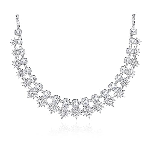PAENENPH 14K White Gold Moissanite Choker for Women, Exquisite Branch-Inspired Design with Natural Crystal Lock, Luxury Statement Jewelry