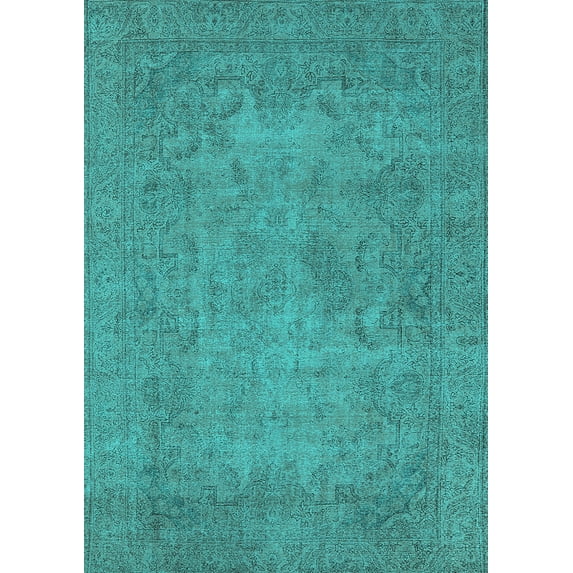 Ahgly Company Indoor Rectangle Oriental Turquoise Blue Industrial Area Rugs, 2' x 5'