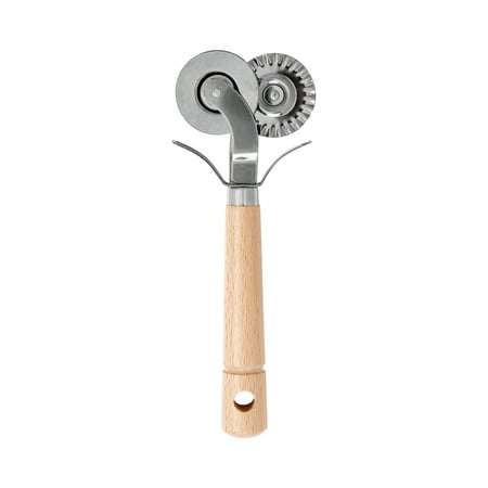 Pasta Wheel - Harold Import Company Fante's Cousin Rosa's Double Blade Pastry Ravioli Pasta Dough Stainless Steel Handle Cutter Crimper Wheel with Beechwood Handle, Brown