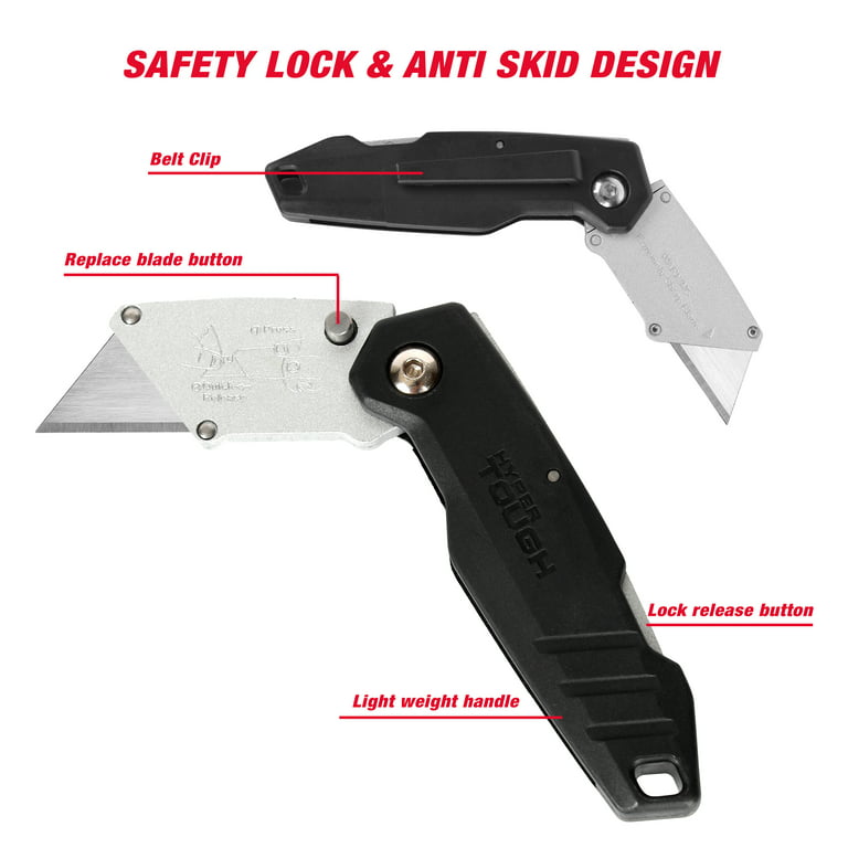 4pc Folding Utility Knife Quick Change Blade Lockback Safe Box Cutter belt  clip