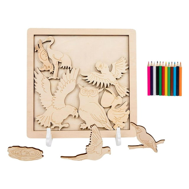 HILABEE Wooden Doodle Animal Puzzle Handmade Craft Education Learning Montessori C