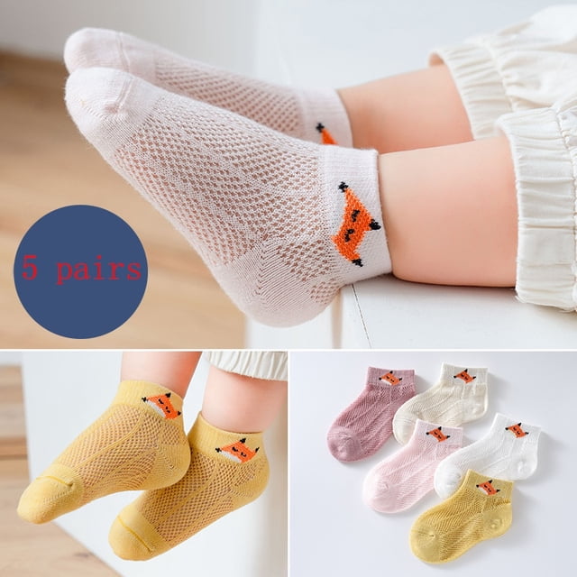 Calcetines cortos de algodón para bebés, 5 pares de calcetines finos de malla de verano para niños y niñas, calcetines coloridos para niños, 5 pares WMF043 Deng Xun unisex