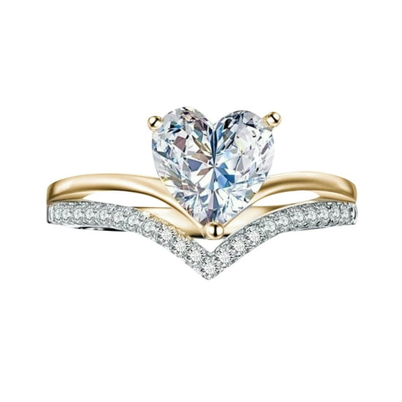 Toyfunny Women's Heart-Shaped Zircon Diamond Personalized Princess Engagement Ring