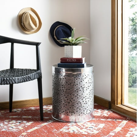 SAFAVIEH Adrien 19 in. H Solid Modern Glam Round End Table, Silver