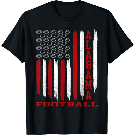 Patriotic USA Flag Alabama Football Season Party T-ShirtMen and women, Black T-shirt, size: Extra large