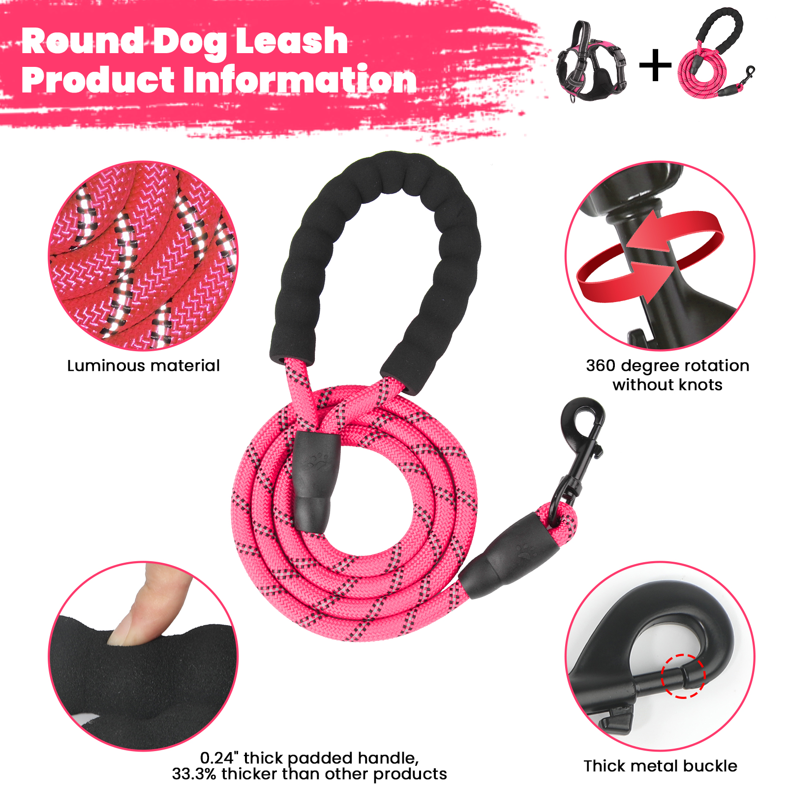 MASBRILL No Pull Dog Harness and Leash Set, Pink, Large photo 8