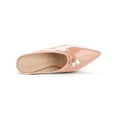 thumbnail image 4 of BLISSFUL STEP Women's Pearl Bow Block Heel Slides Mules Nude 8, 4 of 7