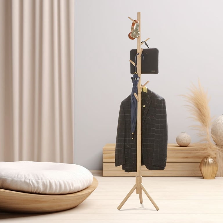 Freestanding Wooden Coat Rack with 8 Hooks photo 4