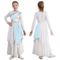 thumbnail image 7 of iiniim Long Sleeve Praise Dance Dress for Girls Metallic Liturgical Worship Asymmetrical Church Robe Tunic Light Blue 16, 7 of 7