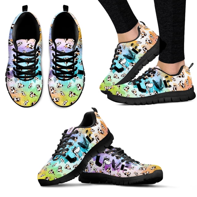 Zapatos de exterior ligeros con estampado de vaca degradado a la moda, cómodos zapatos con estampado animal, mocasines de plataforma negros