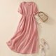 thumbnail image 2 of Vestido de algodón liso de largo medio para mujer - Ropa informal para ir al trabajo con poliéster ligero para primavera/verano, 2 of 3