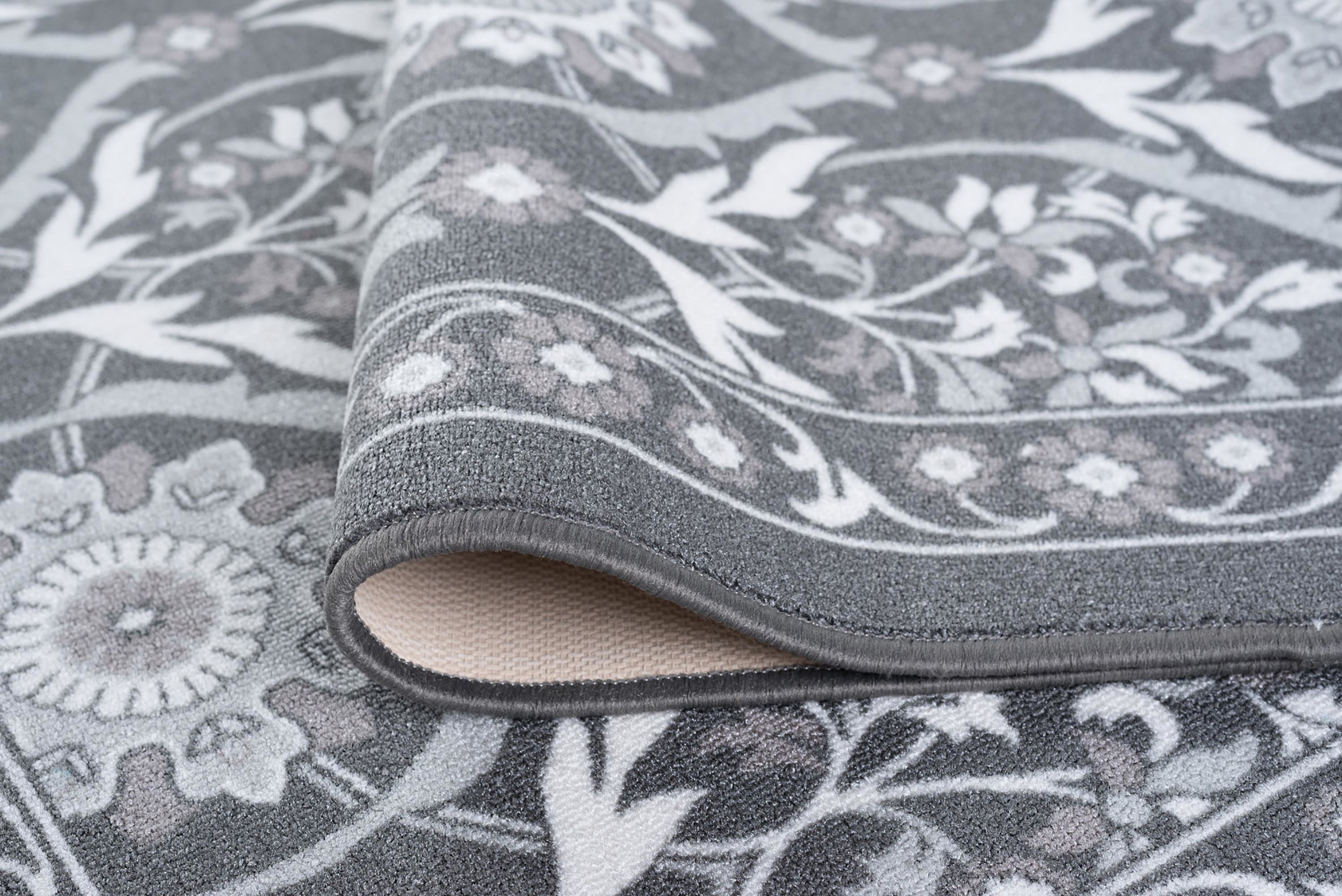 Transitional Area Rug (3-Piece Rug Set: (5' x 7', 20'' x 60'', 20'' x 32'')) Floral Charcoal, Cream Indoor Set Easy to Clean