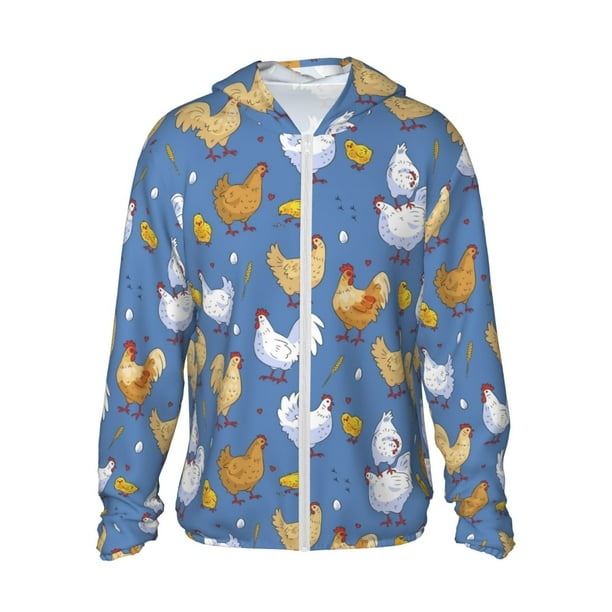 Balery Chicken Family Sudadera ligera de manga larga con capucha y protección solar UPF 50+ para hombre y mujer, ideal para pesca y running-X-Large