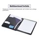 thumbnail image 1 of Portafolio de negocios multifuncional, carpeta tipo padfolio, organizador de documentos, tamaño A4, de cuero sintético, con tarjetero, bloc de notas, 1 of 10