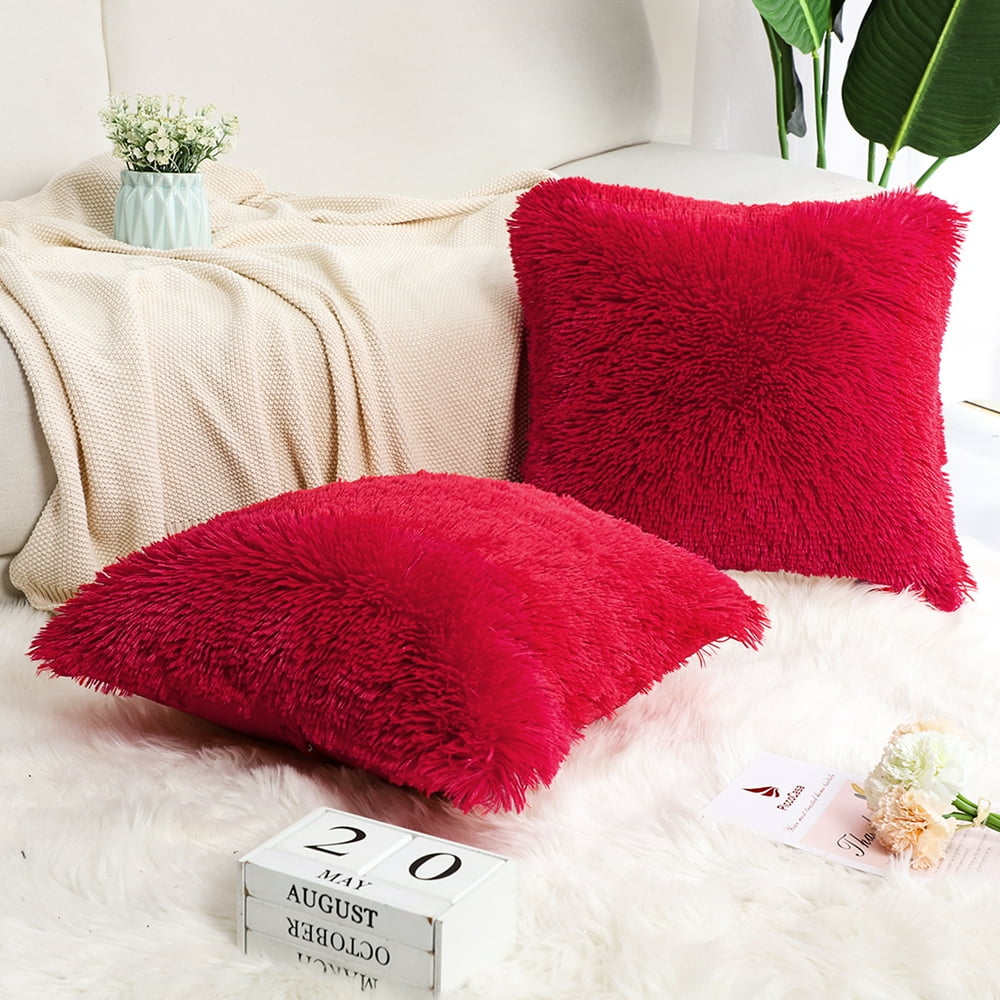 Piccocasa Pack of 2 Soft Fuzzy Faux Fur Throw Pillow Covers Long Shaggy