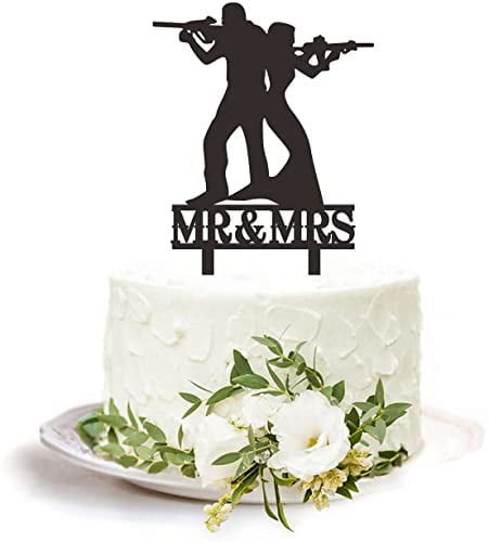 Wedding Cake Topper Armed Couple silhouette cake topper Gun wedding Rifle 