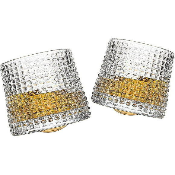 Rocking Whiskey Glasses Set Of 2-160ml Rotatable Crystal Whisky Tumblers -acsergery Tilted Old Fash Gift