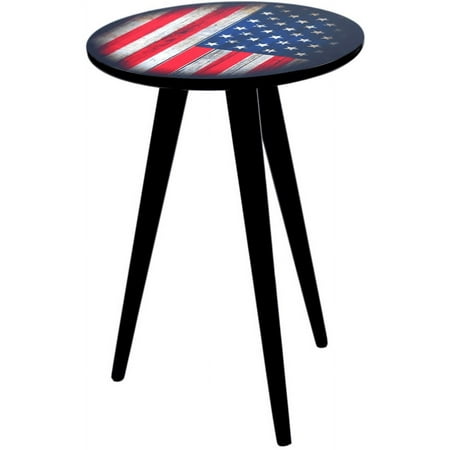 Round Wooden Side Tables Portable Coffee Tables End Tables for Living Room and Bedside with American Flag Design - Large