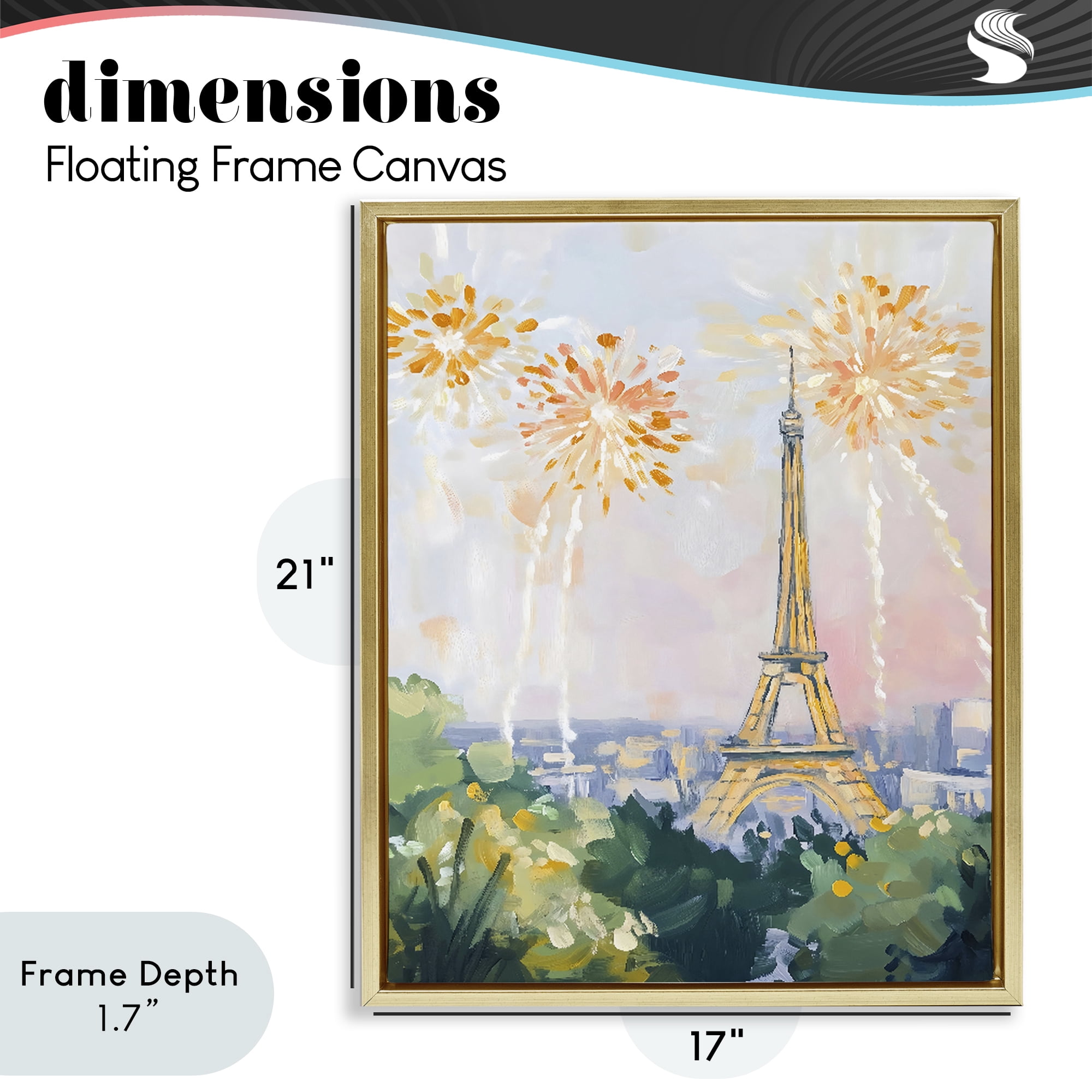 Stupell Industries Fireworks in Paris Gold Framed Floater Canvas Wall Art, design by The Prints Vibe