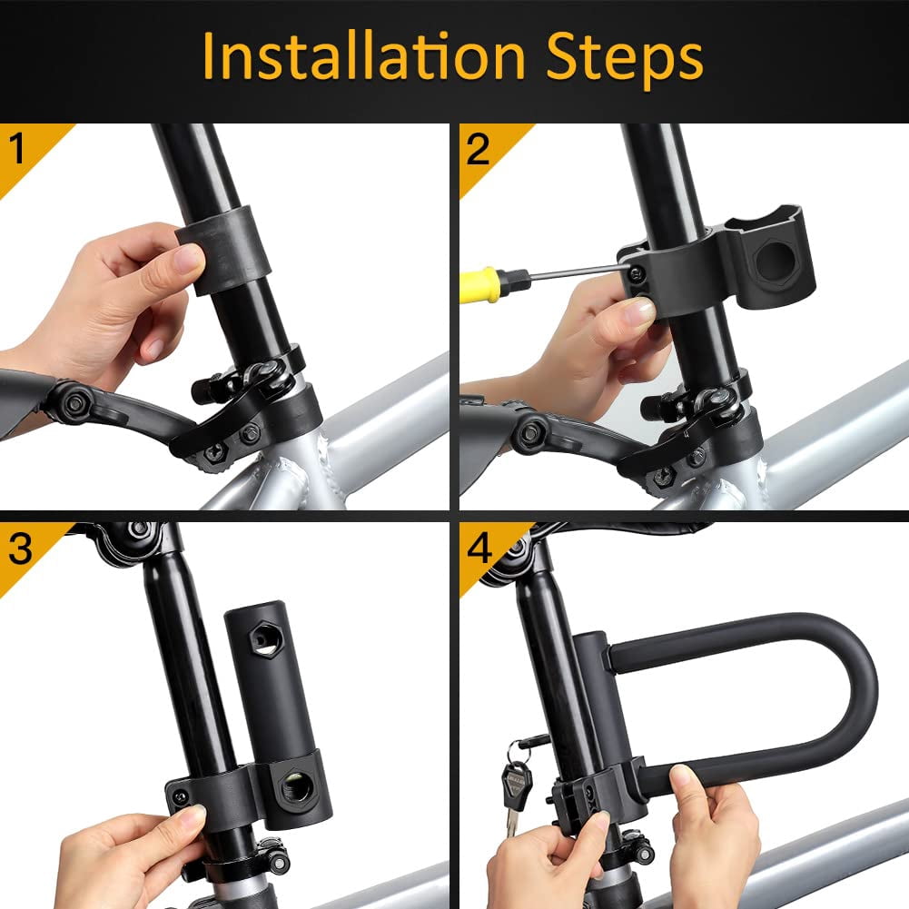 High Security Heavy Duty Bike U Lock with 16mm Thick Shackle 4ft 6ft Flexible Security Cable Sturdy Mounting Bracket for Bicycle Motorcycle E Bike