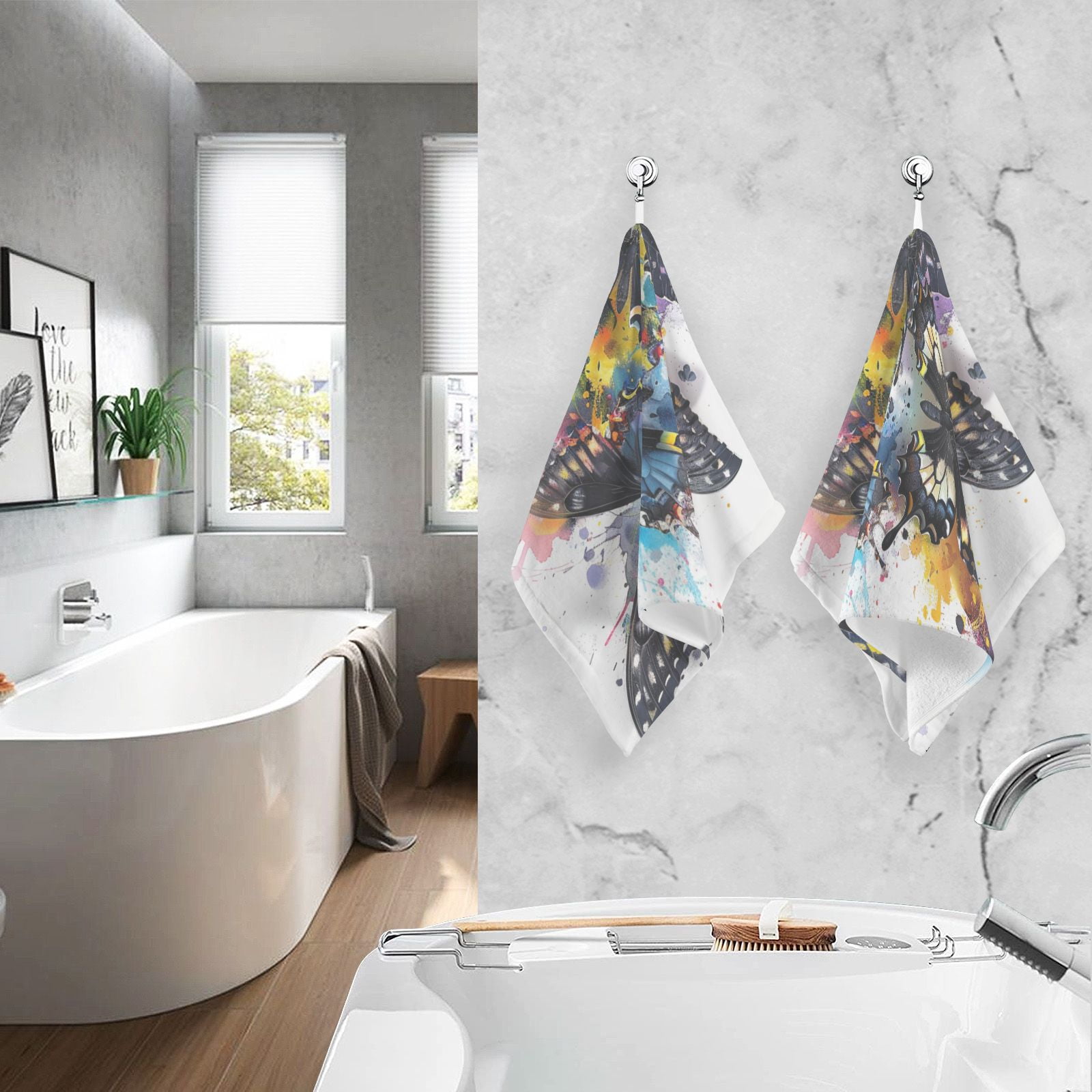 Black Butterflies Hand Towel Bath Towels Face Towels Cotton Absorbent for Home Hotel Spa Swimming Yoga Sports Decorative Towel Set of 2