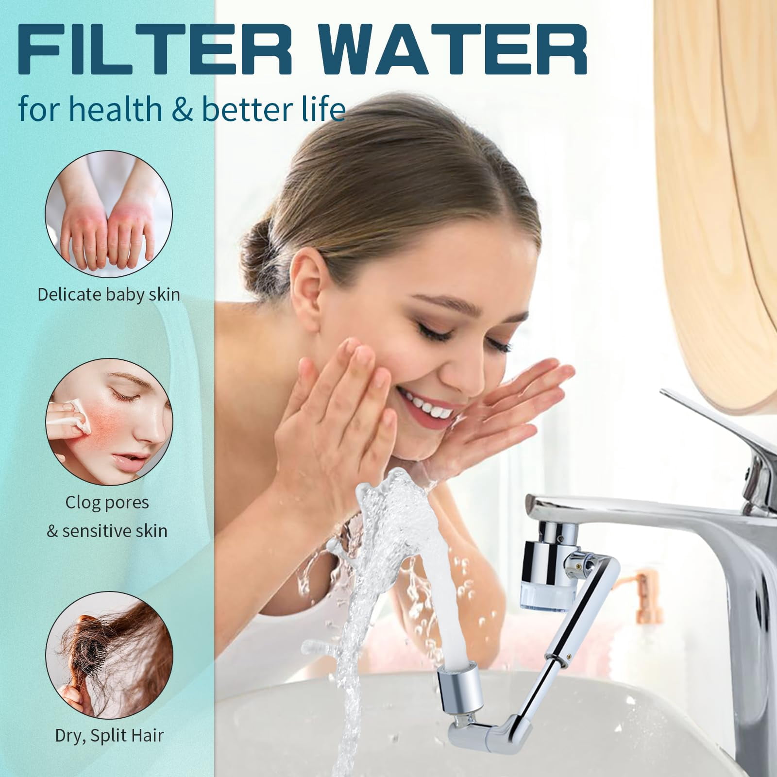 1440ºsink-water-filter Faucet-extender 3.0 Telescopic - Carbon Purifier Reduce 99% Chlorine  Test Bathroom Kitchen Aerator Swivel Long Arm Extension For Hard Water Softener