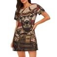 thumbnail image 1 of Fotbe Patriotic Deer Soldier Salute Bata de Dormir para Mujer con Estampado, Camisón de Algodón de Manga Corta, Ropa de Dormir Casual, 1 of 6