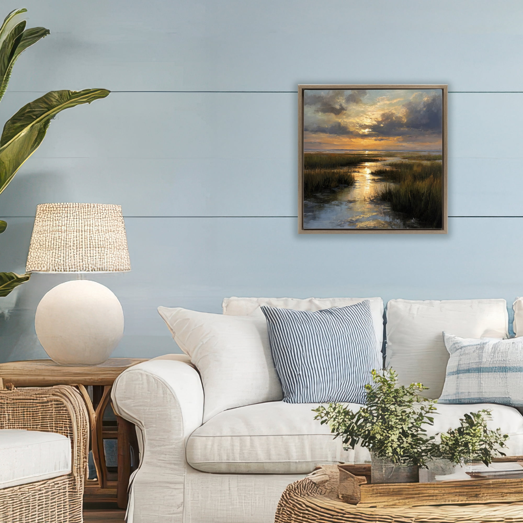Stupell Industries Sunset Over Marshland Brown Framed Floater Canvas Wall Art, design by Petal Prints Design