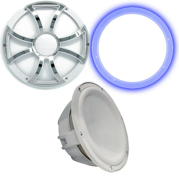Wet Sounds Revo 12" Subwoofer, Grill, & RGB LED Ring - White Subwoofer & White Grill With  Steel Inserts - 4 Ohm