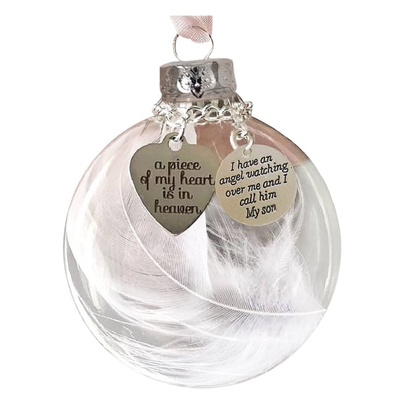 HOARBOEG Christmas Memorial Ornaments Angel Feather Ball - A Piece of My Heart Is In Heavens Memorial Hanging Pendant Christmas Tree Decorations Remembrance Lost Loved Ones Keepsake