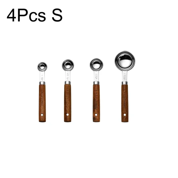 Tazas medidoras de acero inoxidable con mango de madera, cucharas, herramientas para hornear, juego de cucharas medidoras de café, accesorios para báscula de barman, 4/8 Uds.