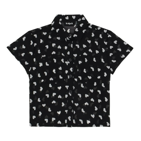

KIDPIK Girls Short Sleeve Button Down Printed Hearts Top Size: 2T - 3T