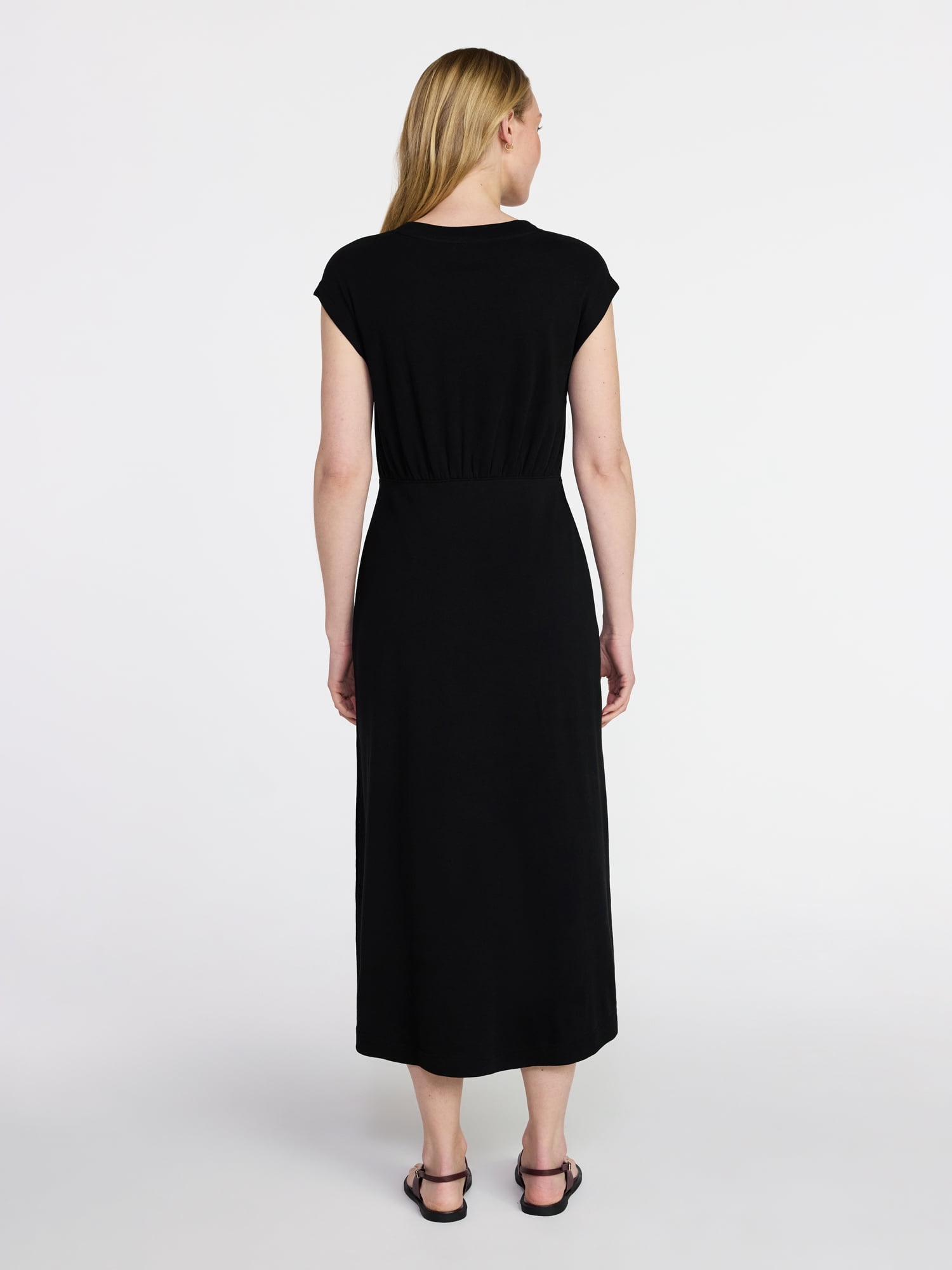 Time and Tru Women’s Cotton Knit Midi Dress with Dolman Sleeves, Sizes XS-XXXL
