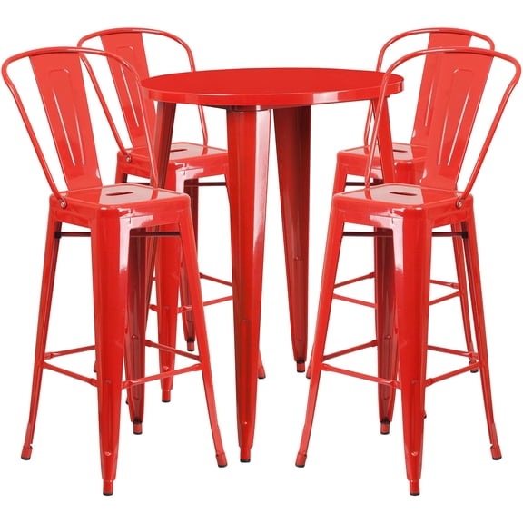 Bowery Hill 5 Piece 30" Round Metal Patio Pub Set in Red