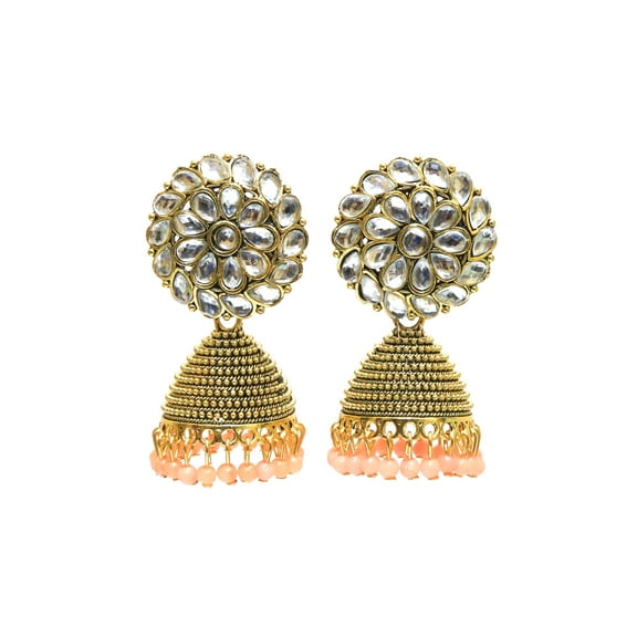 Crunchy Fashion Gold Plated Stylish Indian Wedding Jewelry Peach beads Jhumki Jhumka Earrings for Women