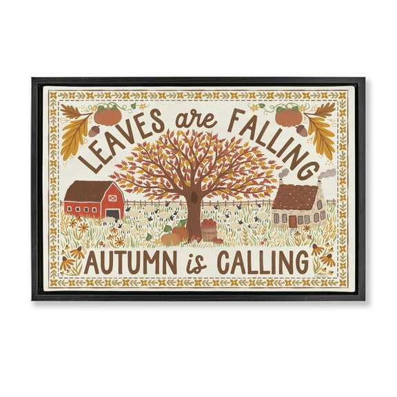 Stupell Industries Leaves Are Falling Scene Landscape Painting Black Floater Framed Canvas Art Prints Wall Art, 25 x 17