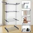 thumbnail image 3 of Bigzzia Clothes Drying Rack Folding Clothes Rail 3 Tier Clothes Horses Rack Stainless Steel Laundry Garment Dryer Stand with Two Side Wings Grey, 3 of 4
