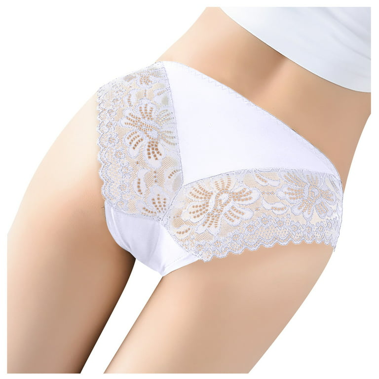 QWERTYU Womens Low Rise Seamless Underwear Lace Soft Hipster Briefs No Show  Benefits Panties White 3XL 