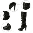 thumbnail image 3 of Knee High Riding Combat Boots for Women Gothic Lace Leather Platform Stiletto High Heels Tall Dress Boots Black, 3 of 5