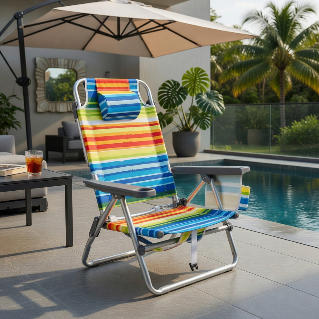 Hommoo 2-Pack Portable Beach Chairs with 5-Position Recline, Padded Headrest, Insulated Cooler Bag & Aluminum Frame, Yellow
