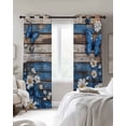 thumbnail image 4 of Blue Butterfly White Daisy Blackout Curtains for Bedroom Living Room Darkening Curtains 63 Inches Long Vintage Botanical Wooden Window Curtain 2 Panels Set Window Treatment Grommet Drapes 42"x63", 4 of 9
