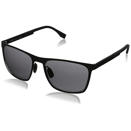 BOSS by Hugo Boss Men's B0732S Rectangular Sunglasses, Matte Black Carbon/Gray, 57 mm