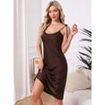 thumbnail image 2 of DARING DIVA Women's Satin Midi Spaghetti Adjustable Straps Silky Nightgown M Brown, 2 of 7