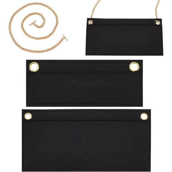 2 Size Purse Organizer Insert Conversion Kit with golden Chain Felt Handbag Organizer Insert Inner Pocket Liner Clutches Envelope bag Conversion Accessories for Kirigami Pochette Black