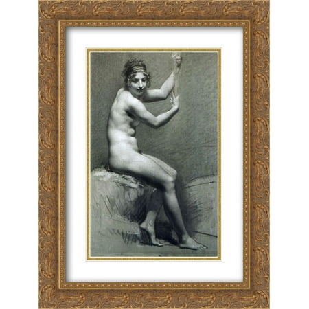 Pierre Paul Prud'hon 2x Matted 20x24 Gold Ornate Framed Art Print 'Drawing of Female Nude with charcoal and