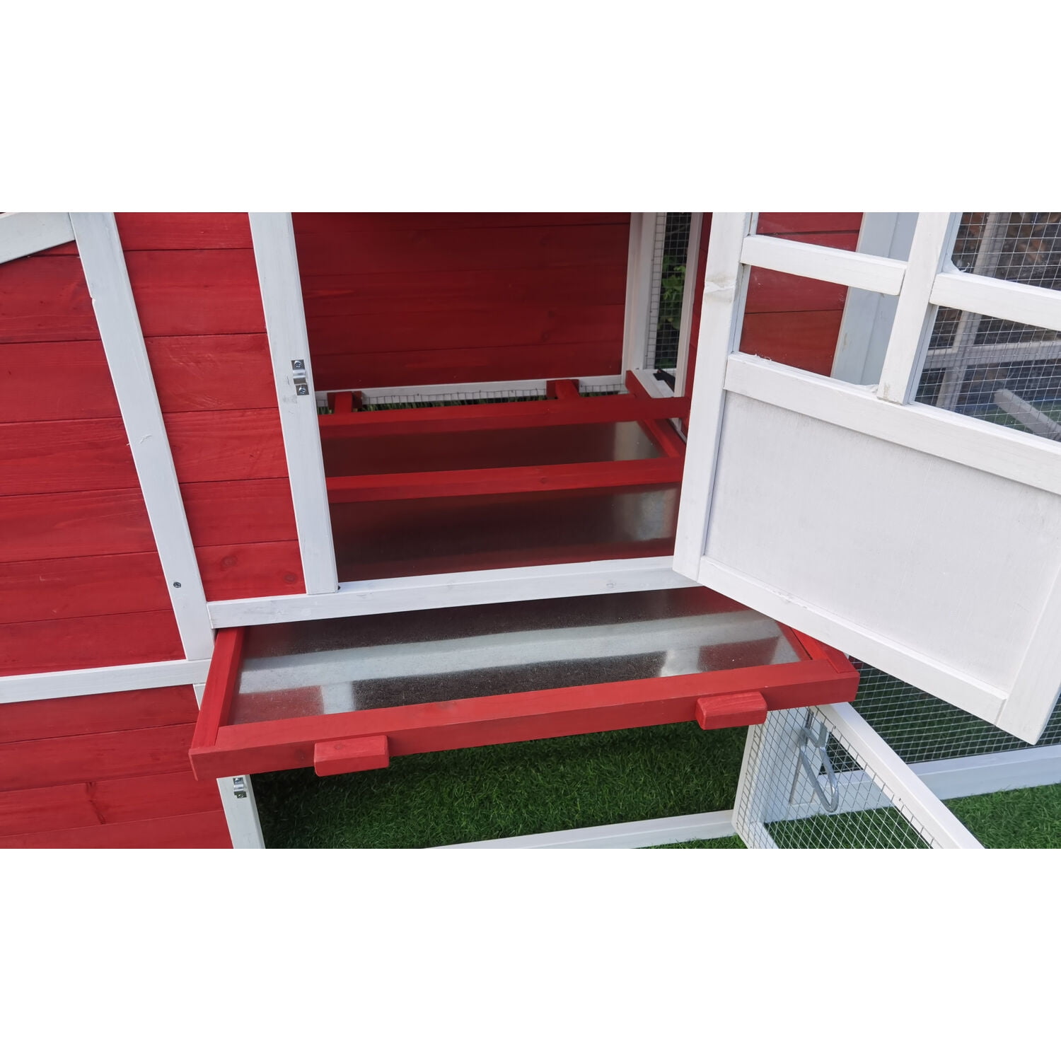 Hanover Outdoor Elevated Red Wood Chicken Coop with Ramp, Wire Mesh Run
